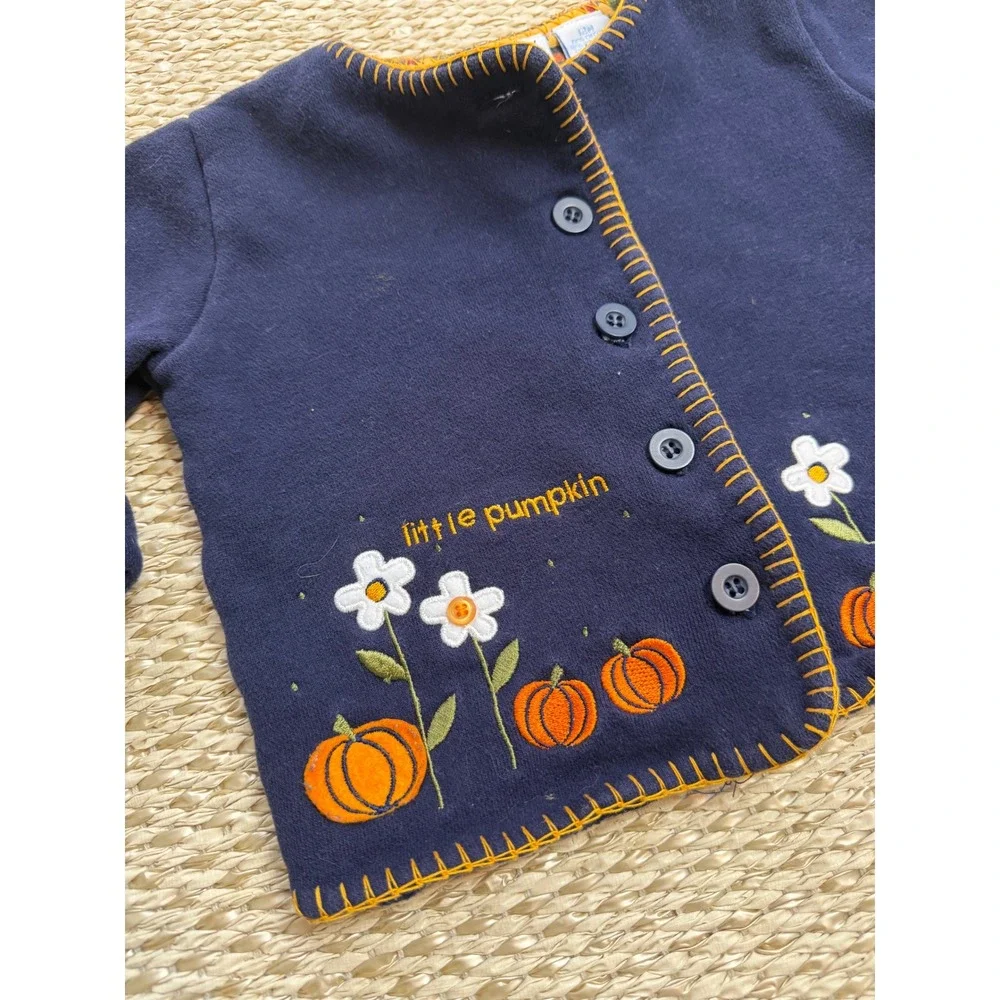2nd Step Baby Girls Pumpkin vintage Embroidered Cardigan Sweater 12M 90's Y2K